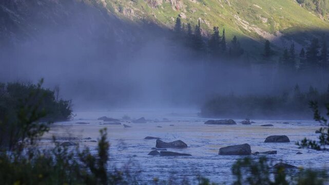 Morning fog over the Katun River, Altai, Russia