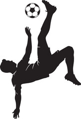 Dynamic silhouette of a soccer player performing an intense bicycle kick during a match
