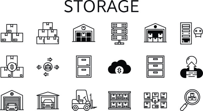 Storage Solutions Icons Set for Business and Technology Concepts
