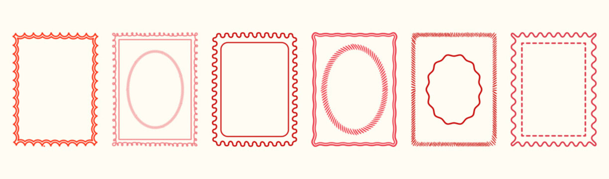 Set of cute Valentine's Day hand-drawn pink and red frames. Vector illustration