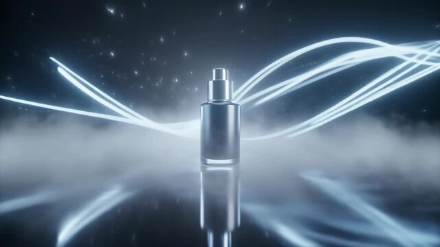 Premium Skincare Bottle Product Display Futuristic Blue Light Fog