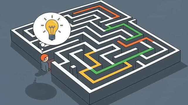 Animated maze pathfinding with idea lightbulb solution.