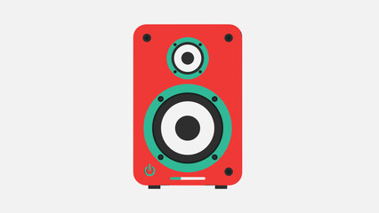 Fototapeta premium Vibrant Red Speaker with Turquoise Accents for Audio Enthusiasts.