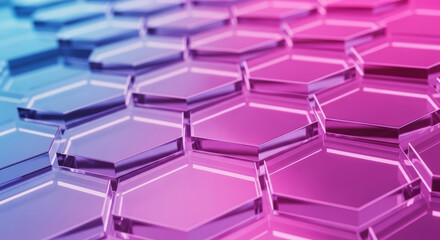 Abstract geometric background with blue and pink glass hexagons.