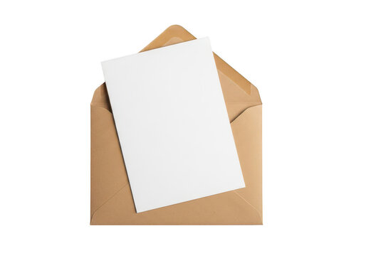Blank letter on brown envelope isolated on transparent background
