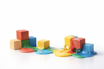 Obraz premium Cubes with molten paint. Space for text.