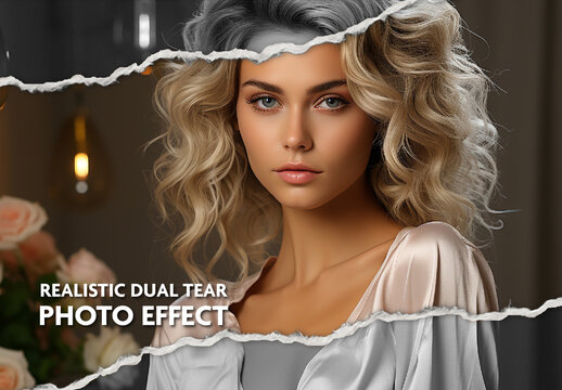 Black And White Torn Paper Edge Photo Effect Dual Ripped Portrait