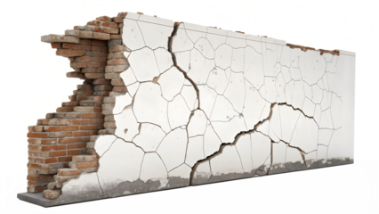damaged cracked broken brick wall isolated on transparent background
