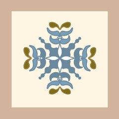 Symmetrical Floral Ornament Panel in Blue and Cream Tones