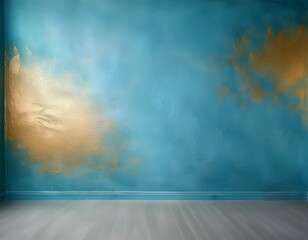 light blue studio painted backdrop muted golden tones canvas background on the wall and on the floor with a soft transition