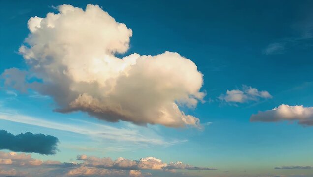 smooth 4K shot of single cumulus cloud rapidly morphing its shape as it drifts across sky illustrating how wind subtly transforms atmosphere over