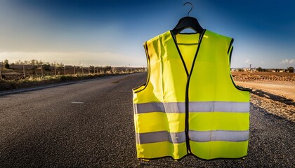 bright yellow safety vest with reflective stripes ideal for construction roadwork or safety imagery