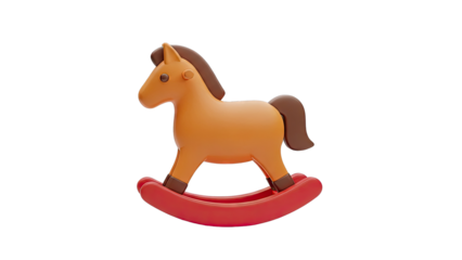 3D Render of a Brown Rocking Horse Toy on a Red Base