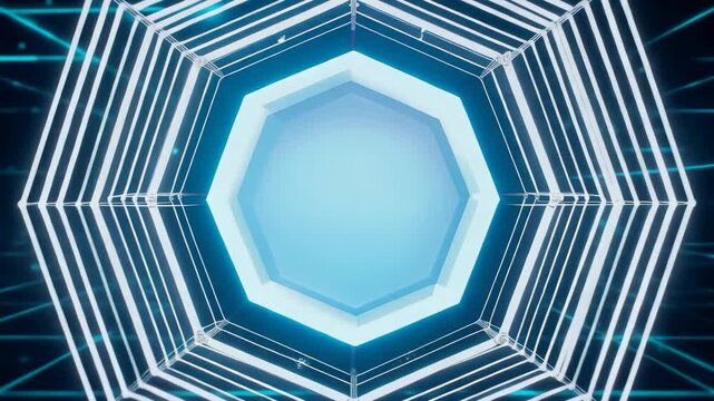Glowing futuristic digital octagon tunnel animation