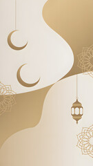 Golden aesthetic Islamic theme background with lantern and moon decorations.