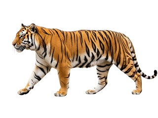 Obraz premium Majestic Bengal Tiger Isolated on White Background Symbol of Power Strength and Courage