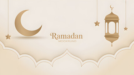 Ramadan Mockrund Cream Design With Moon, Lantern, and Stars Illustration