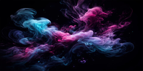 Abstract colorful smoke waves in blue and purple swirl through black space with smooth flowing motion and artistic energy to create a vibrant textured design backdrop © MOHAMMADELIUS