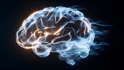 Futuristic digital human brain hologram with glowing blue neurons, artificial intelligence and cybernetic mind concept animation - Powered by Adobe