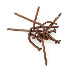 Heap of rusty bent iron nails.