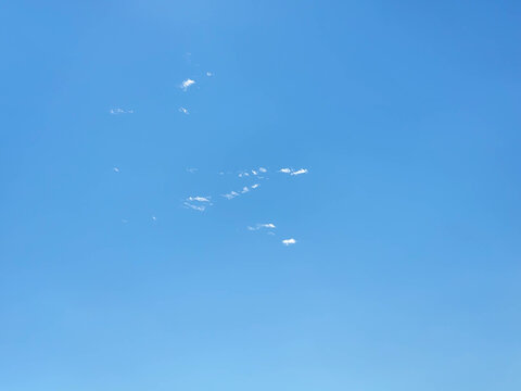 Spring sky. The background is a bright blue sky with small clusters of white cirrus clouds