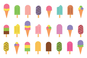 A collection of various types of ice cream. Sweet summer dessert - ice cream. Vector illustration.