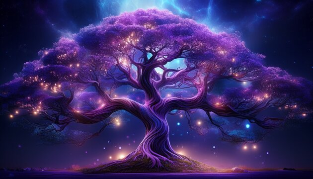 mystical tree an enchanting purple tree with intricate branches and a celestial glow evoking a sense of wonder and ethereal beauty