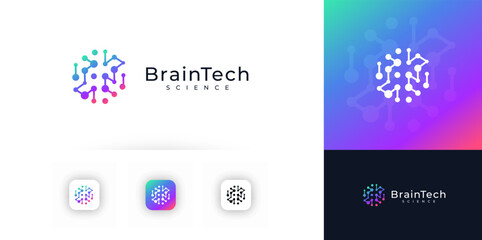 Brain Logo Ai Icon Abstract Mind Dot Symbol Logotype for Neural Network Data Science Technology, Medical Research, Neuro Innovation Tech, Creative Idea Knowledge Brainstorm Sign. Vector Illustration