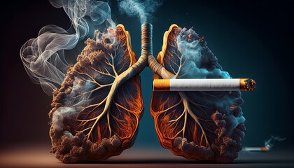 a conceptual image depicting the dangers of smoking with lungs transformed into smoke and a cigarette it s a stark representation of health consequences