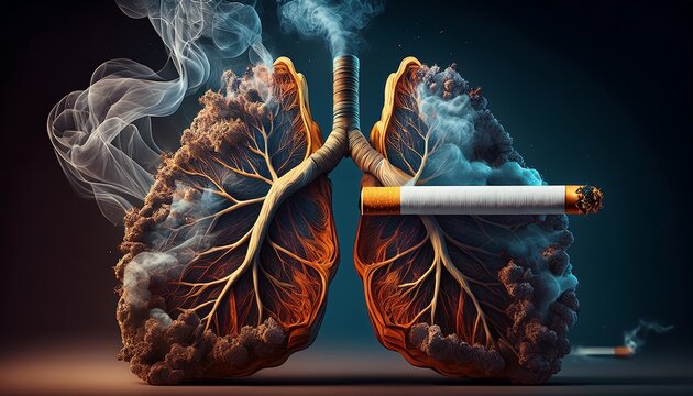 a conceptual image depicting the dangers of smoking with lungs transformed into smoke and a cigarette it s a stark representation of health consequences