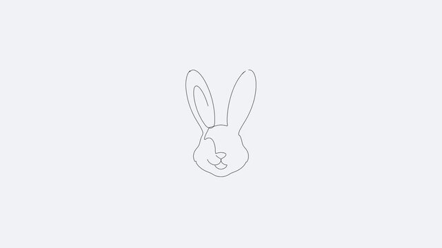 Cute rabbit bunny head face continuous line drawing animation