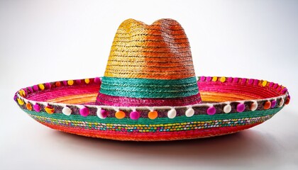 vibrant fiesta sombrero traditional mexican hat with colorful embroidery and straw texture on white background