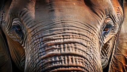 the close up of elephant s face with a captivating gaze and the details of its skin