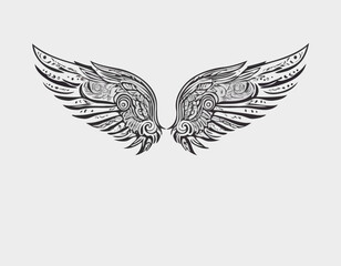 Fototapeta premium modern tribal tattoo wing, abstract line art of mythological creatures, fantasy, minimalist contour. Vector