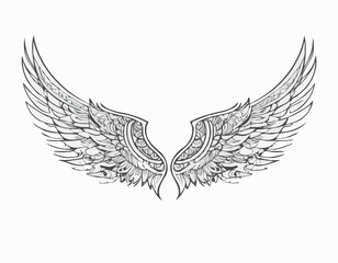 modern tribal tattoo wing, abstract line art of mythological creatures, fantasy, minimalist contour. Vector