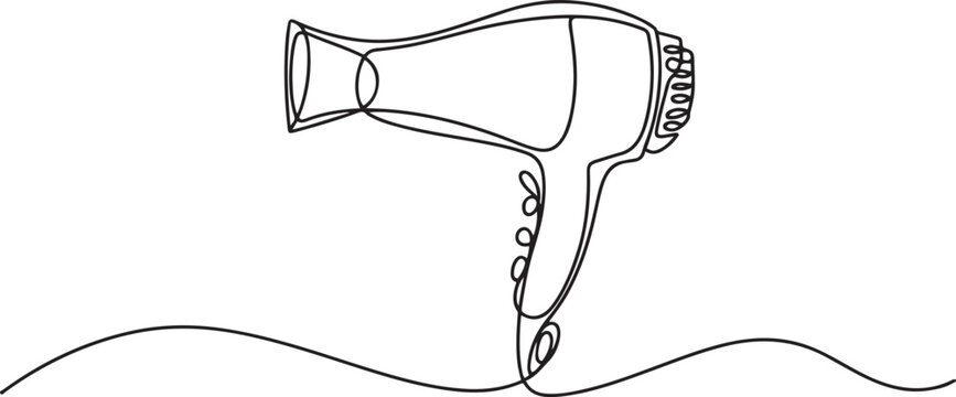 One line continuous hairdryer hairdresser symbol concept, Hair Dryer continuous line art, one line Art icon drawing