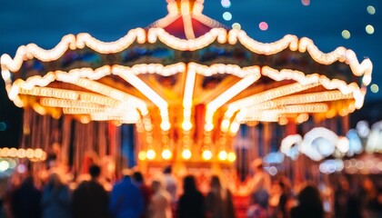 multicolored lights blurred background with playful carousel bokeh and crowds