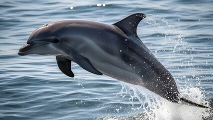 Fototapeta premium Dolphin jumping out of the ocean water with a playful leap