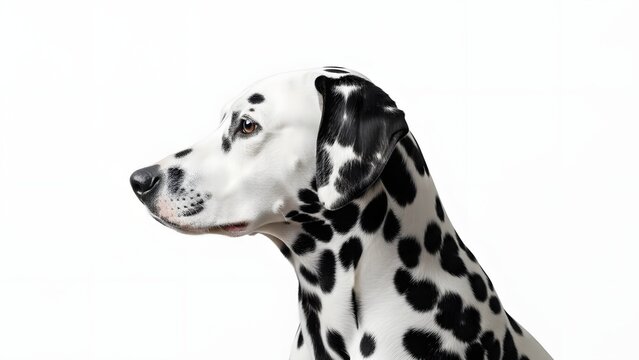 Dalmation dog portrait with distinctive black spots on white coat