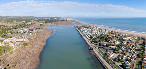 Grand panorama des Ayguades &agrave; Gruissan dans l'Aude en r&eacute;gion Occitanie