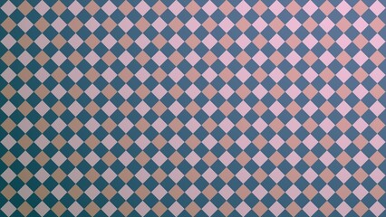 Fototapeta premium Abstract Pink and Blue Diamond Grid Background. Geometric diagonal checkerboard pattern with harlequin tiles ideal for retro fashion, circus themes, flooring textures, and modern graphic design.