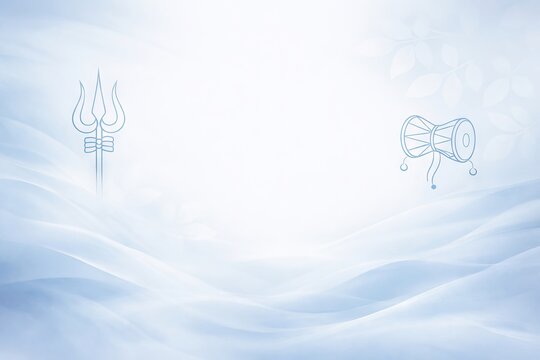 Maha shivaratri waves and symbols illustration featuring trident and damru on abstract background. concept of hindu festival, spiritual symbols, lord shiva worship, copy space, background