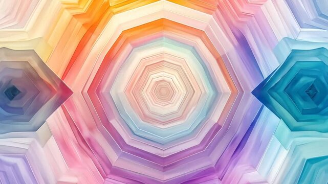 A colorful, geometric abstract composition with layered octagons radiating outward