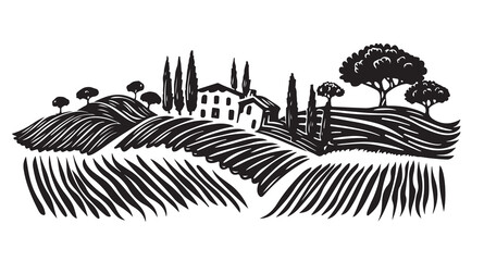 Vineyard landscape, Sketch, hand drawn illustrations.	
