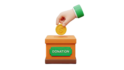 3D Illustration of Hand Donating Coin to Donation Box