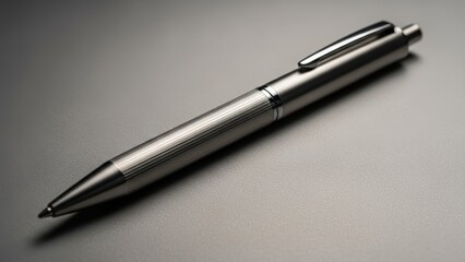 Sleek silver pen on gray background for business or creative writing