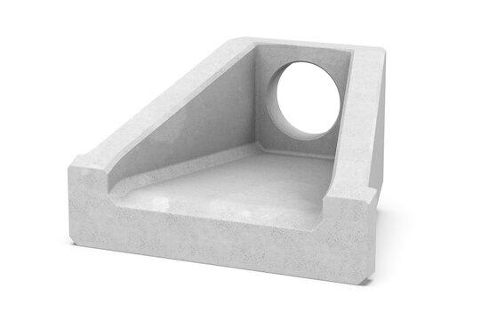 3D Render of Precast Concrete Drainage Headwall with Circular Pipe Opening, Isolated on White