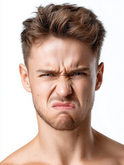 Obraz premium Gestresster Mann mit besorgtem Gesichtsausdruck – Angst, Stress und mentale Belastung