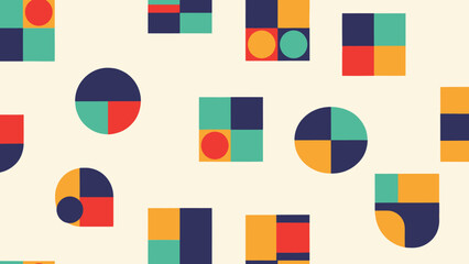 Abstract Geometric Pattern Background with Circles and Squares, Retro Colors