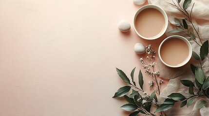 Creative Layout Featuring Soft Pastel Tones Minimal Objects and an Aesthetic Plant a Clean Background Ideal for Design Presentation or Promotional Use